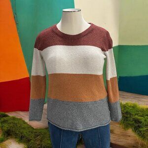 Pinque Rust Colorblock Sweater XL Crewneck Soft Knit Cozy Trendy Fall Winter